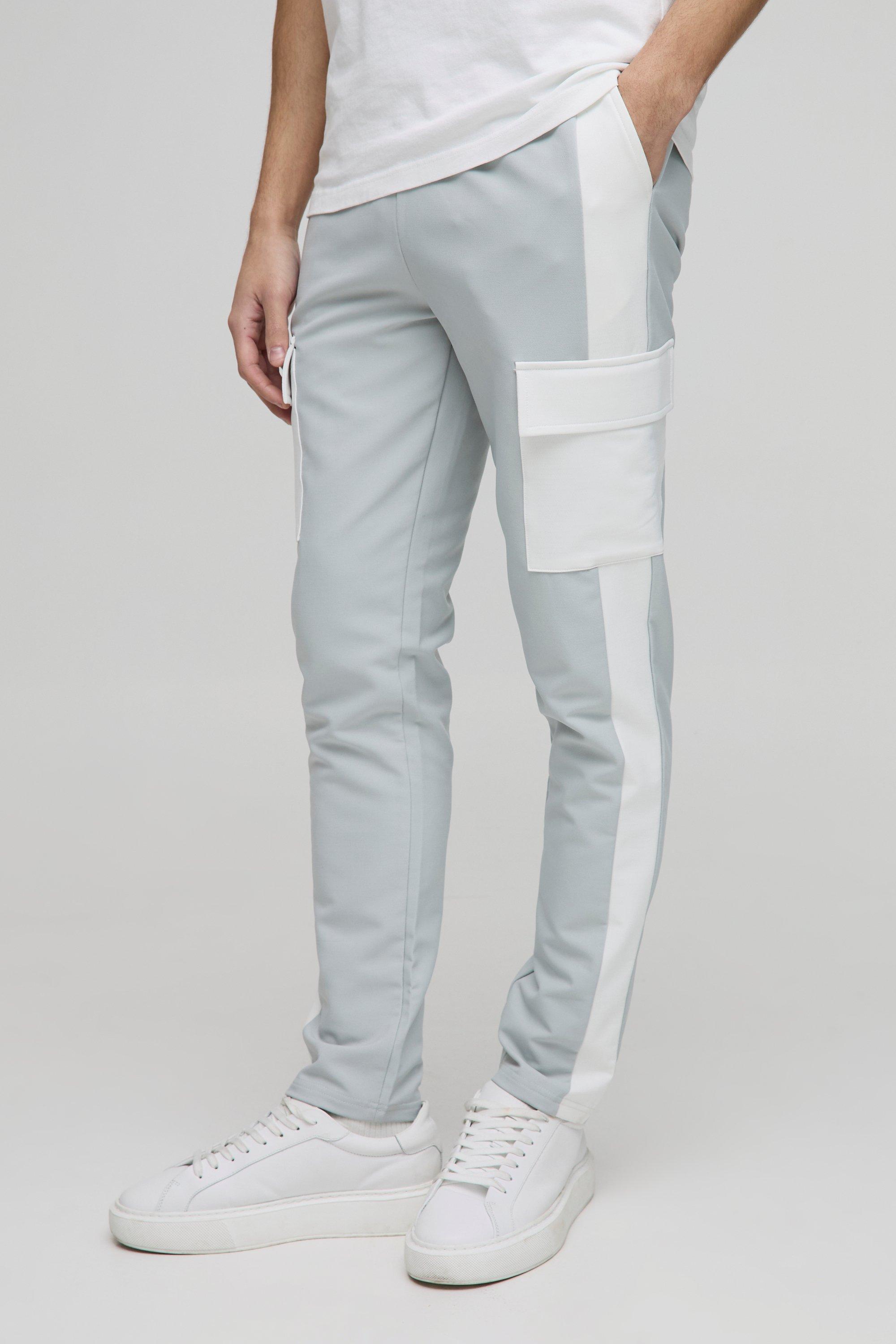 Elasticated Waist Skinny Fit Technical Stretch Colour Block Cargo Trousers